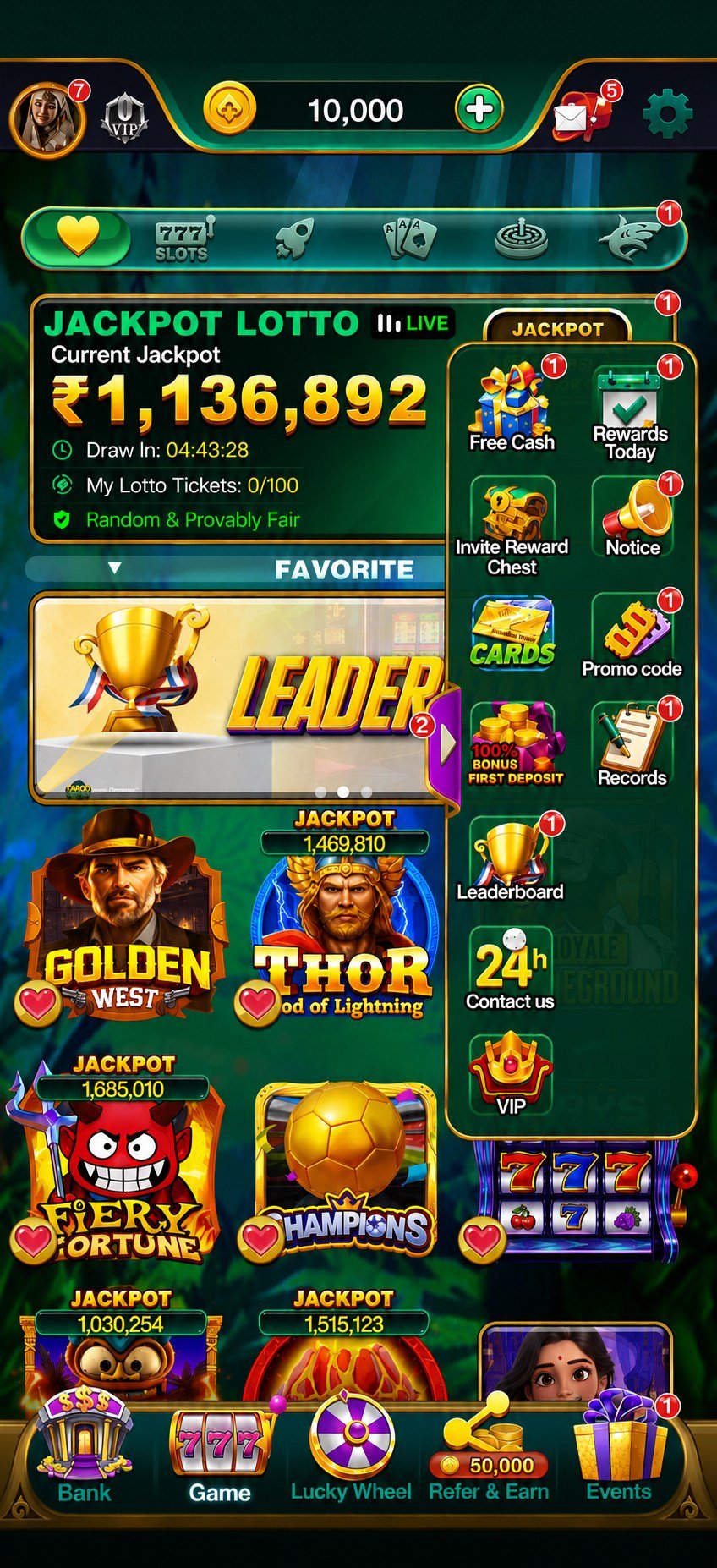 YonoRummy app screen showing game lobby categories