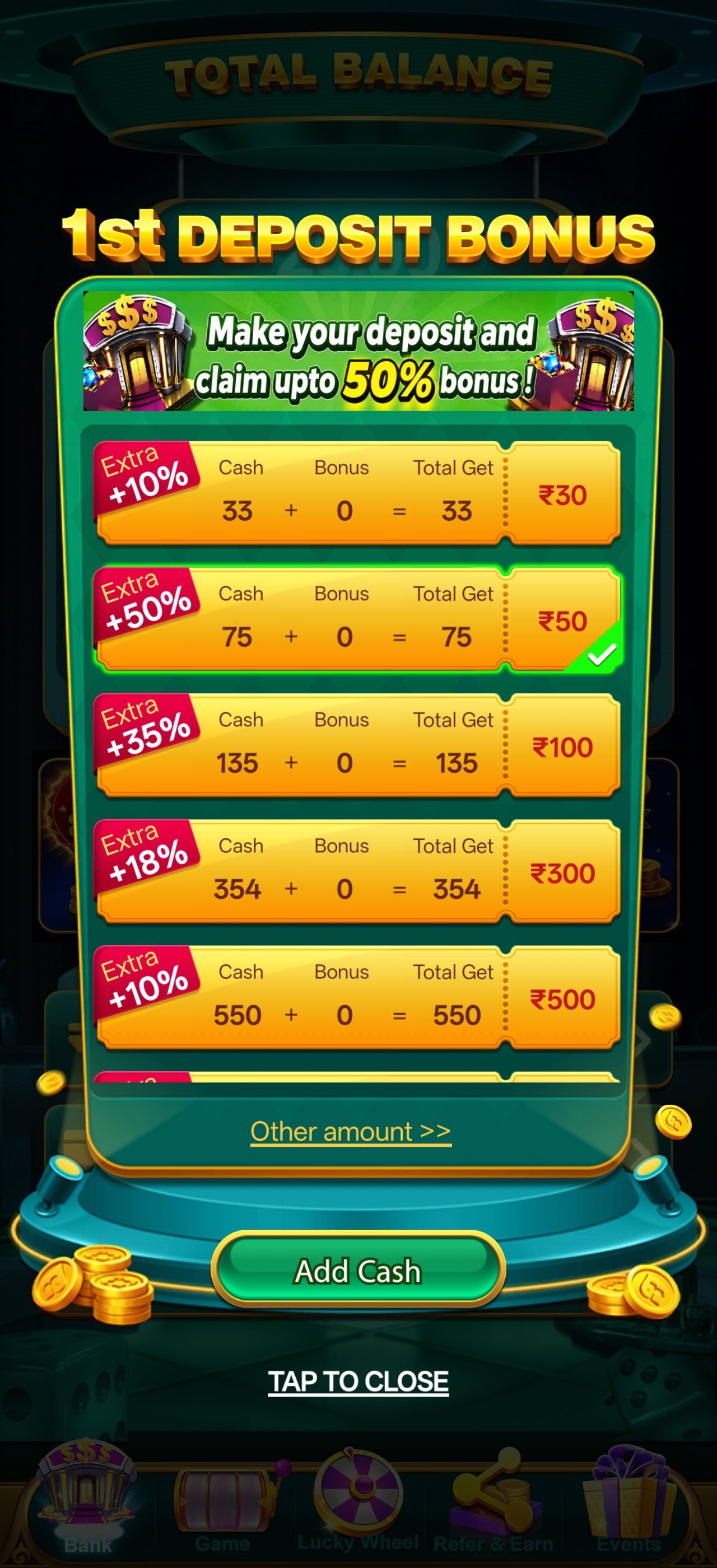 YonoRummy app jackpot lotto screen
